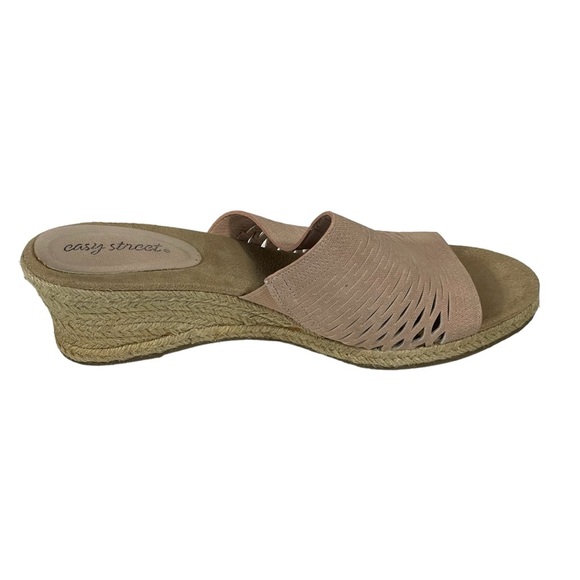 Easy Street Sz 12 Blush Pink Stretch Comfort Espadrille Wedge Slide Heel Shoe - Picture 6 of 12